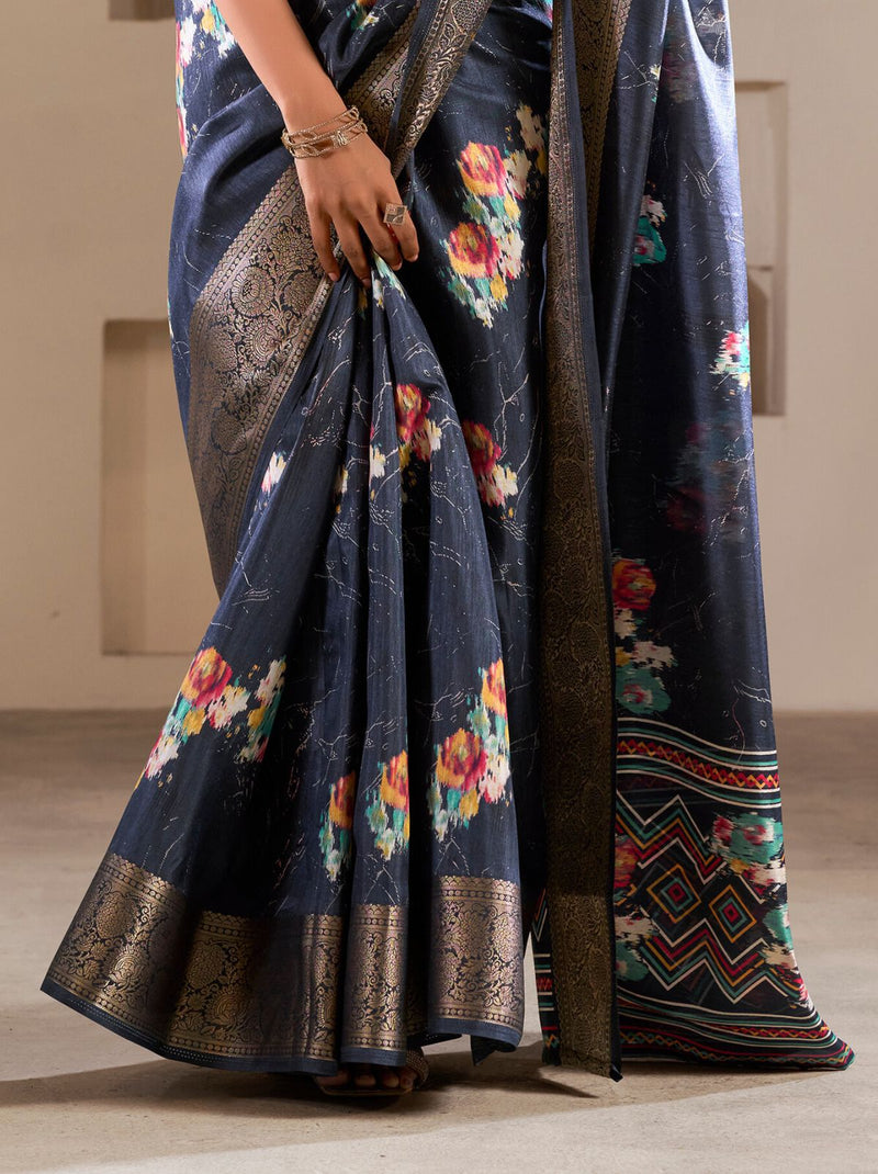 Denim Blue Premium Dola Silk Designer Saree