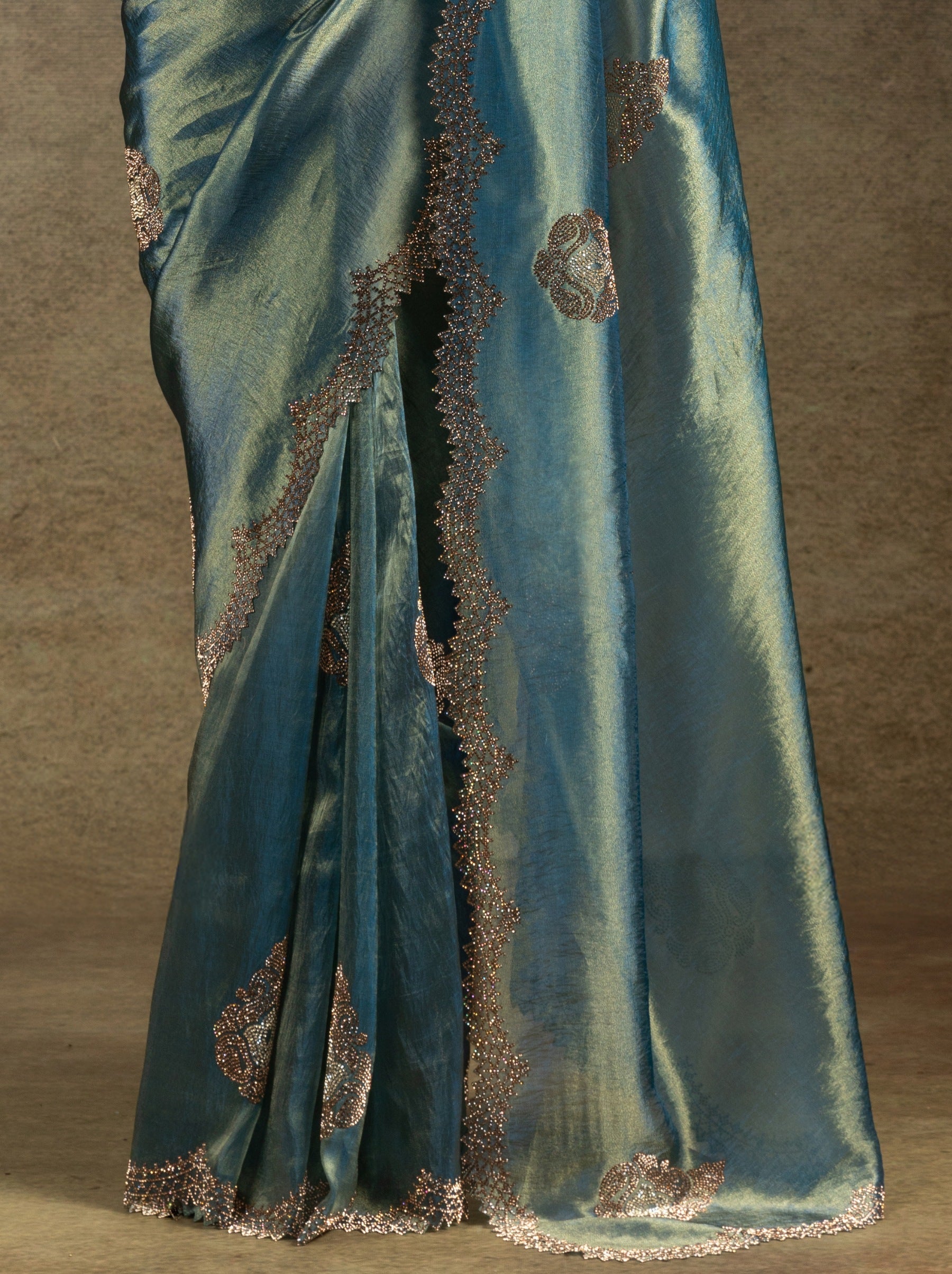 Yale Blue Designer Banarasi Silk Saree With Zircon Work