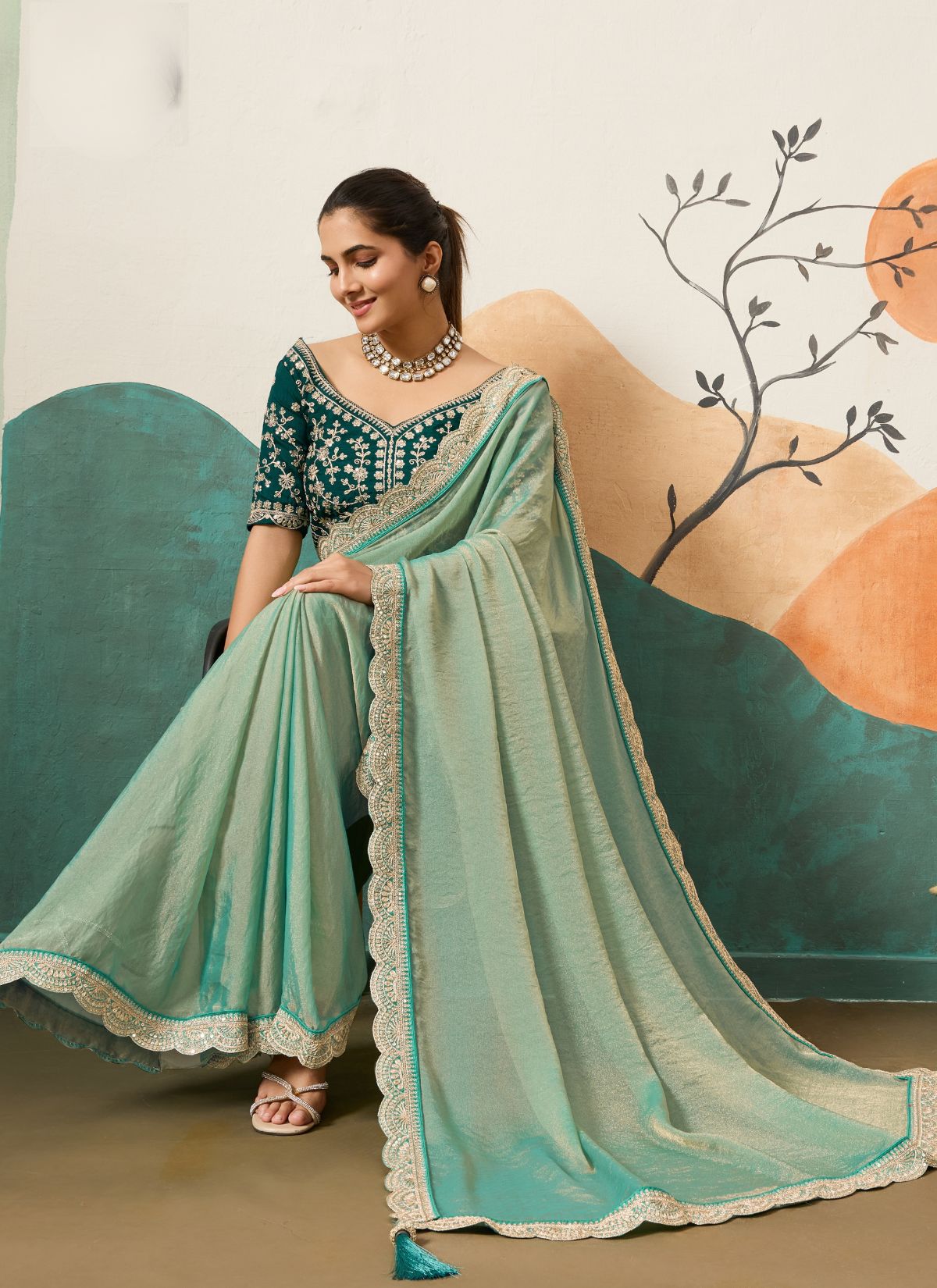 Maya Blue Designer Festive saree With Zari Work - TrendOye