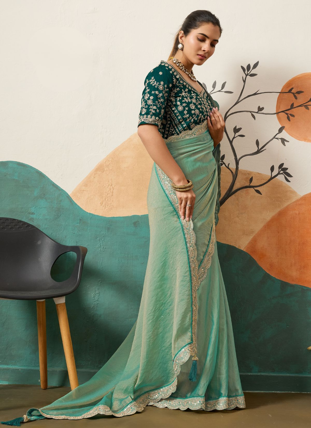 Maya Blue Designer Festive saree With Zari Work - TrendOye