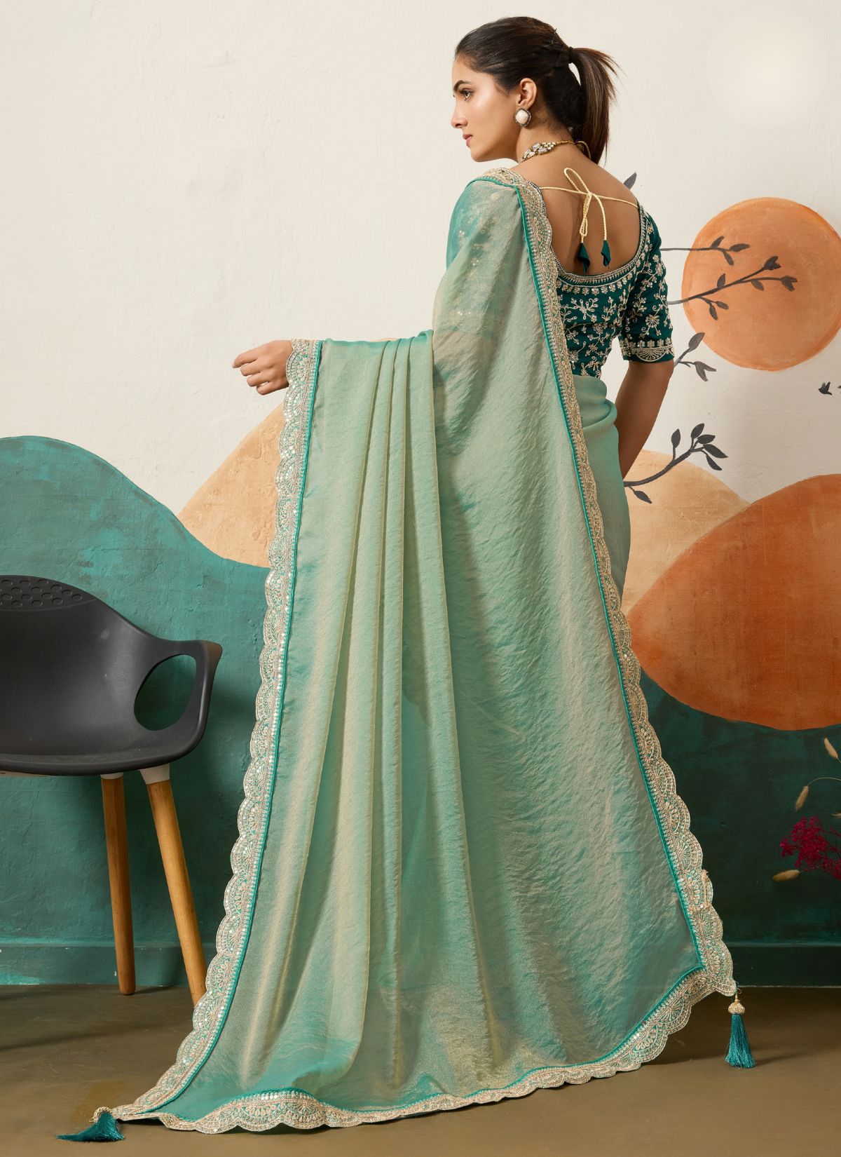 Maya Blue Designer Festive saree With Zari Work - TrendOye
