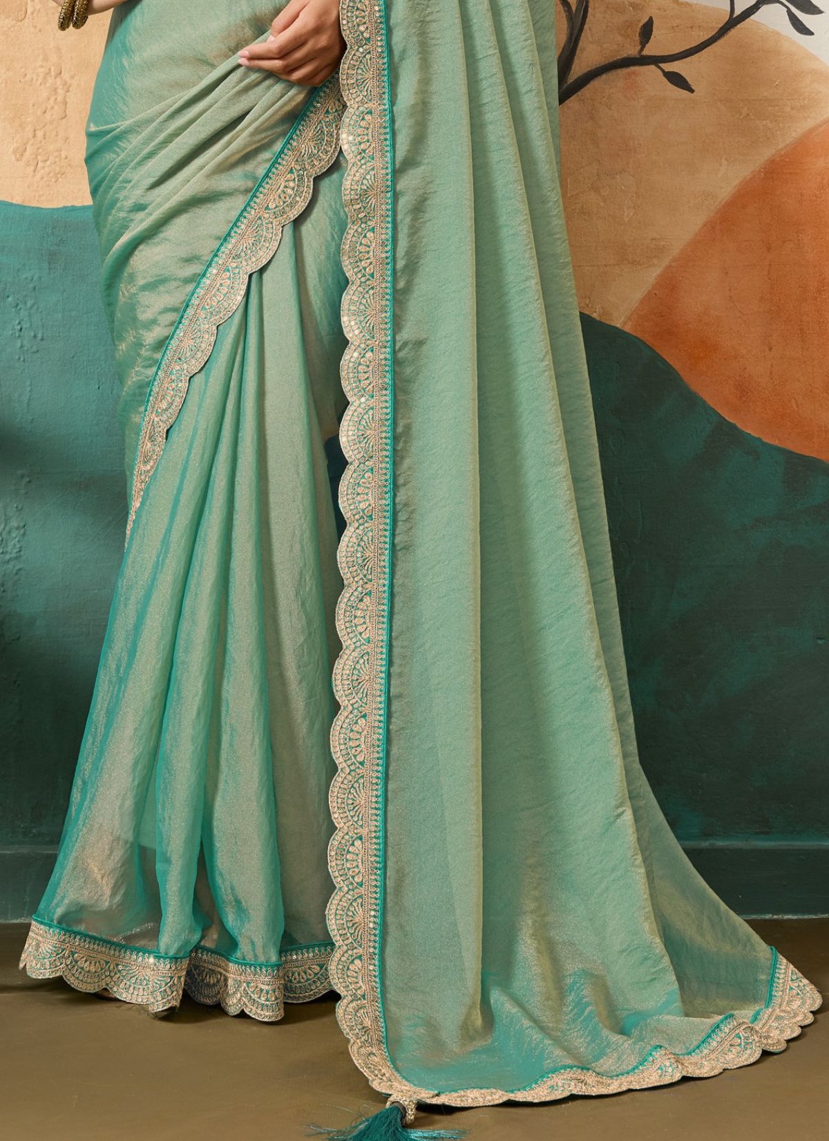 Maya Blue Designer Festive saree With Zari Work - TrendOye