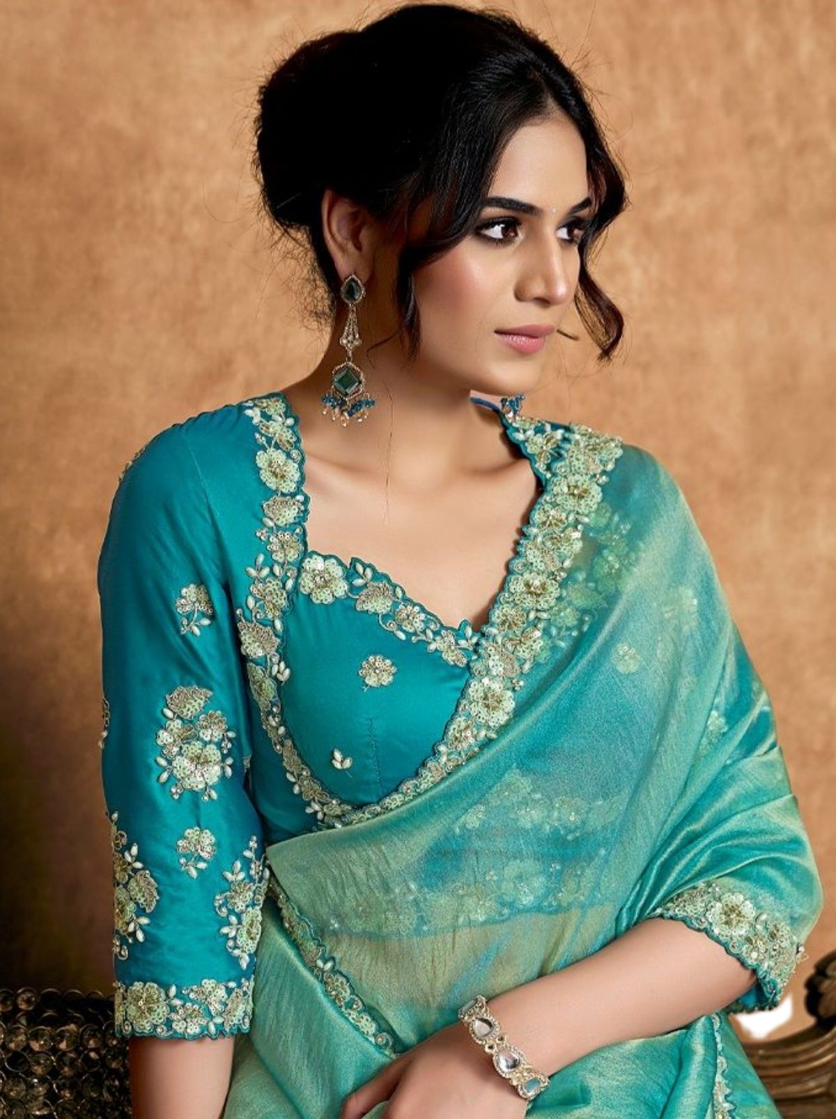 Maya Blue Designer Party Wear Saree With Blouse Piece