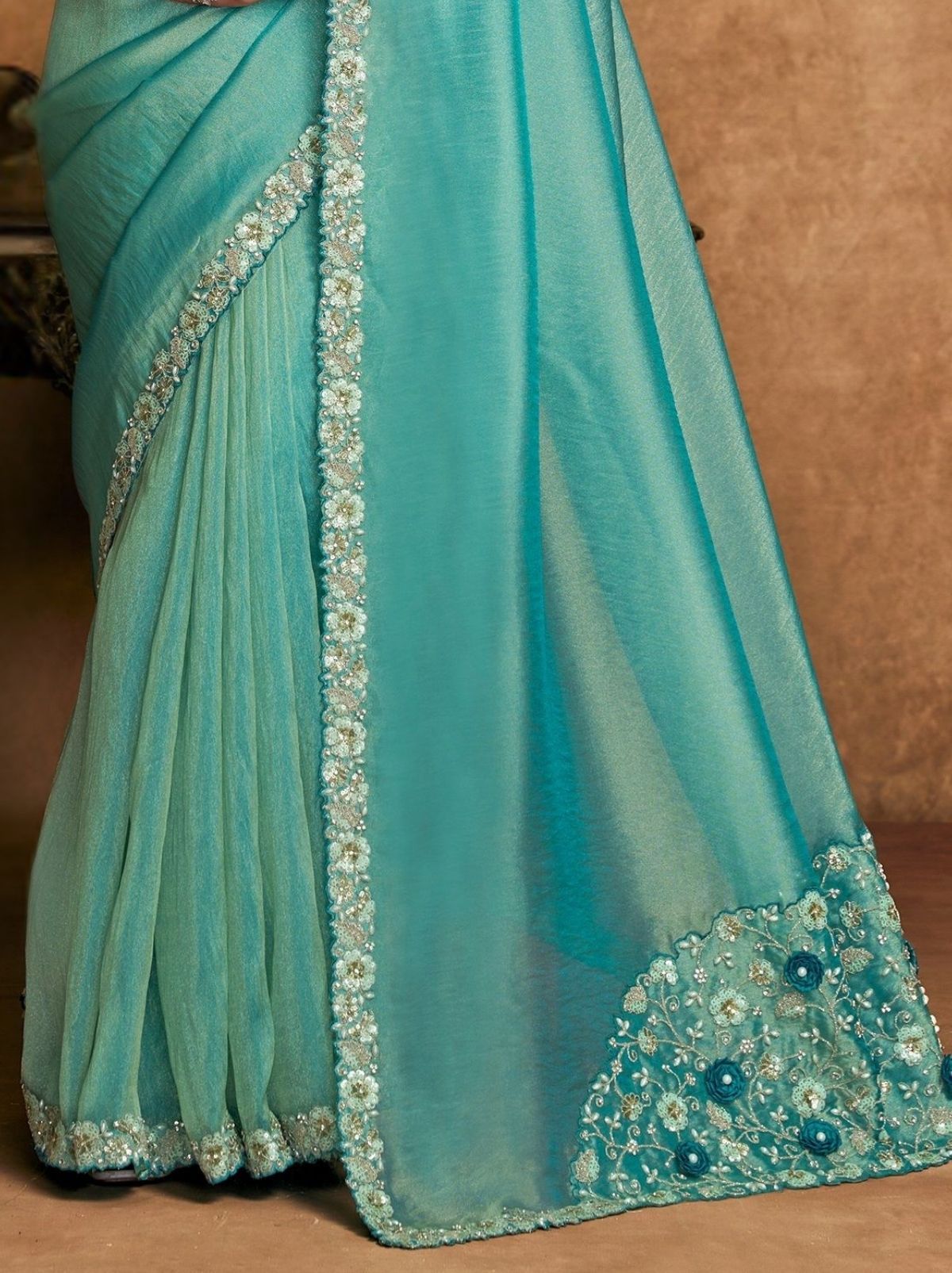 Maya Blue Designer Party Wear Saree With Blouse Piece
