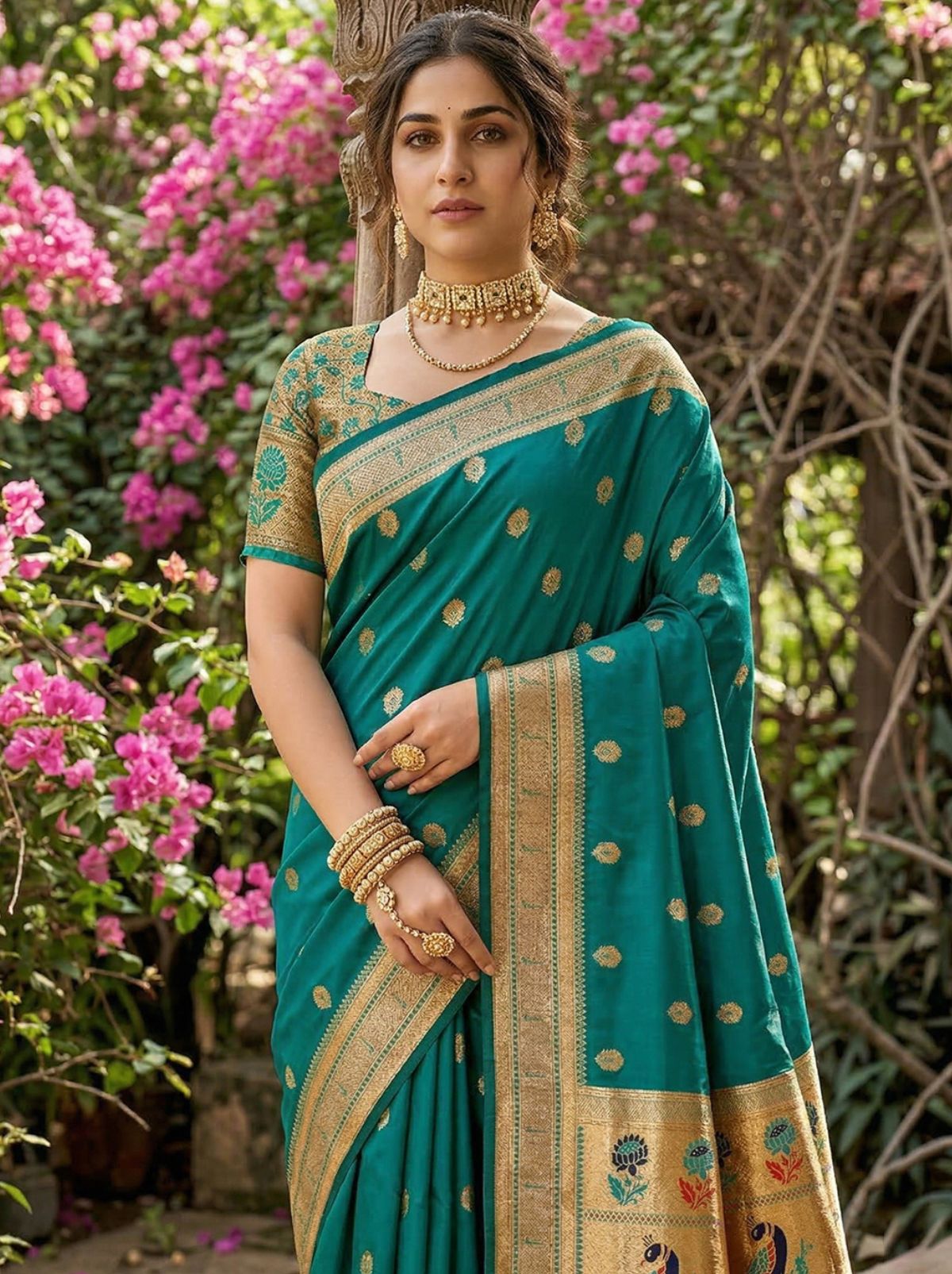 Teal Blue Premium Soft Silk Paithani Wedding Saree