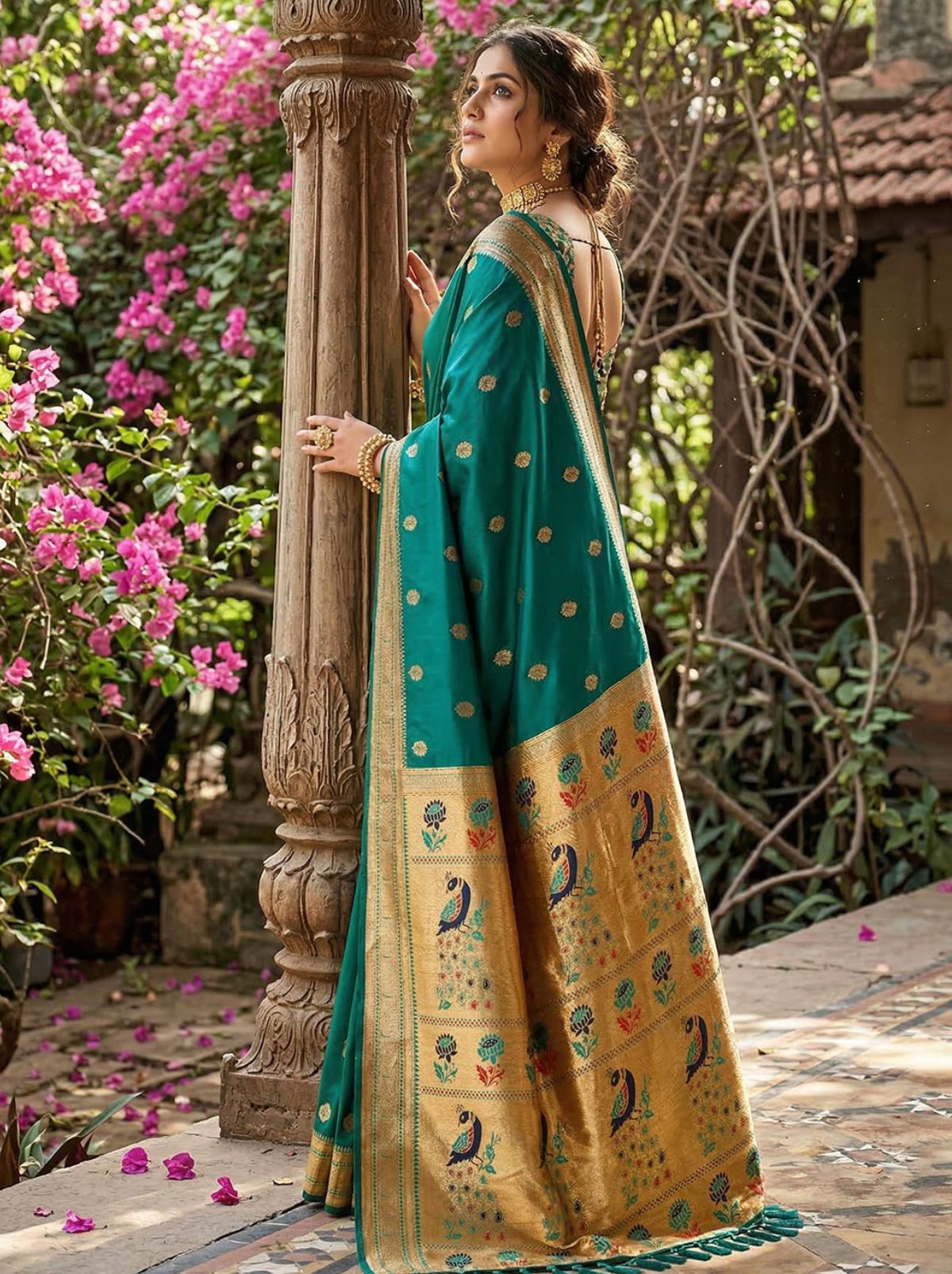 Teal Blue Premium Soft Silk Paithani Wedding Saree