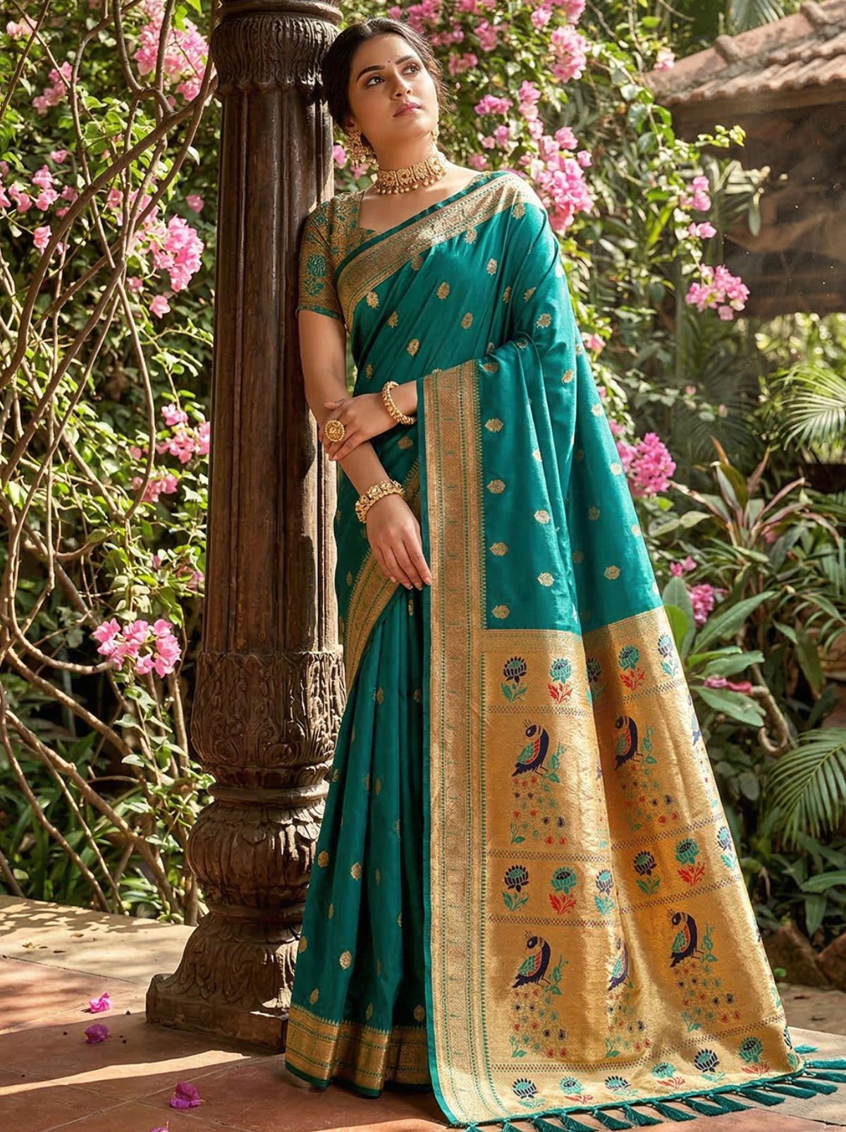 Teal Blue Premium Soft Silk Paithani Wedding Saree