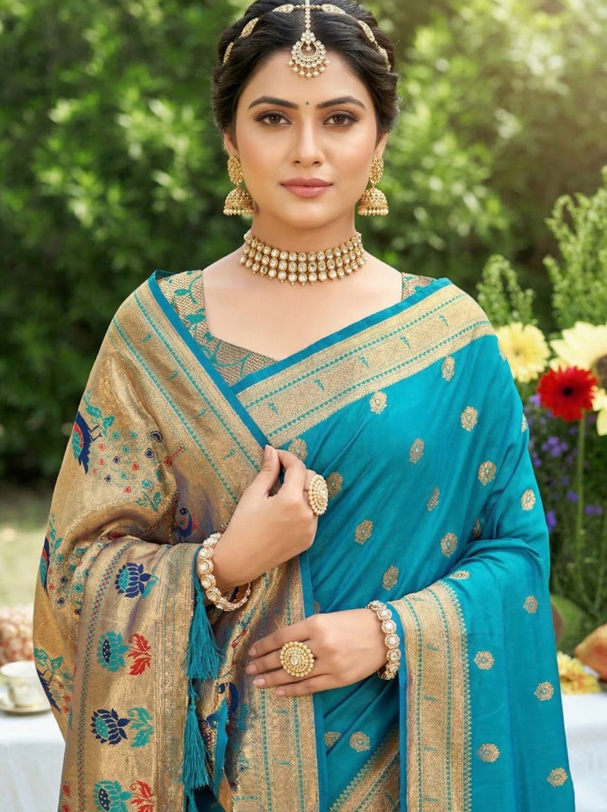 Azure Blue Premium Soft Silk Paithani Wedding Saree