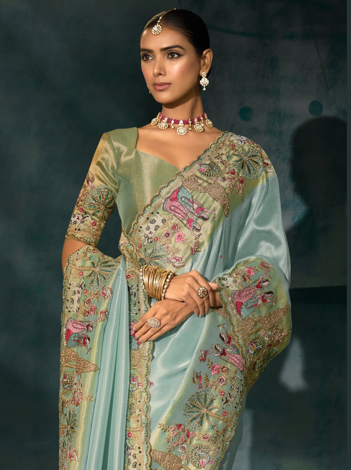Sky Blue Wedding Designer Soft Silk Saree With Blouse Piece