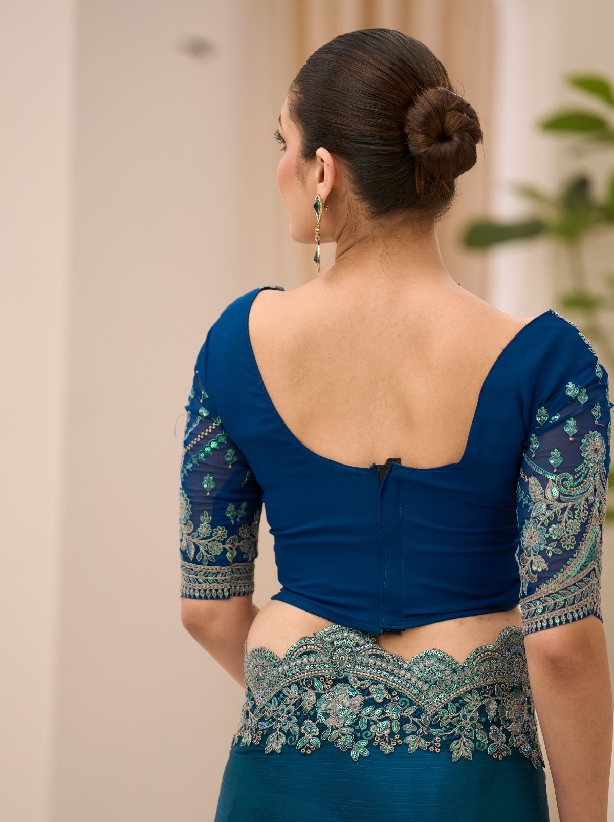 Teal Blue Designer Wedding saree With Blouse Piece - TrendOye