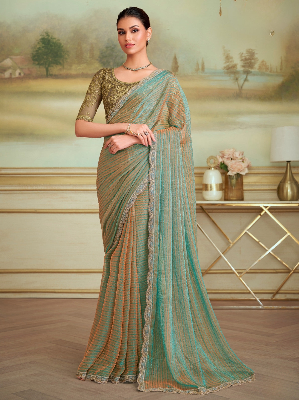 Sky Blue Dual Tone Georgette Silk Saree with Stylish Blouse Piece