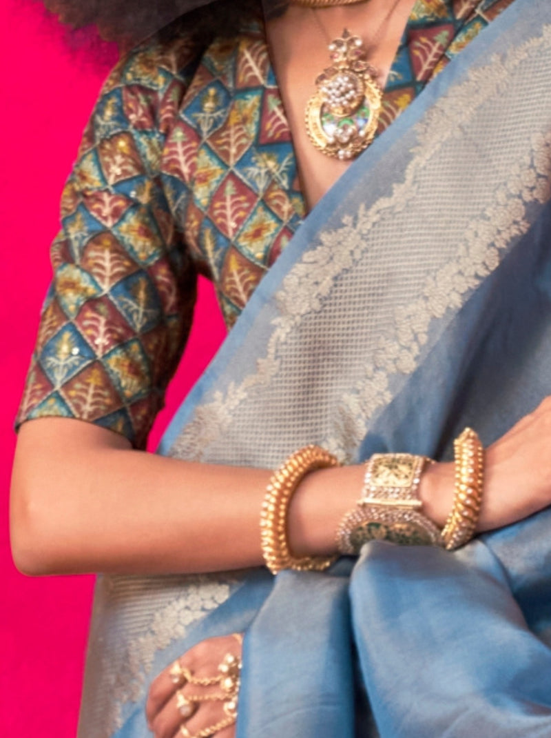 Carolina Blue Tissue Silk Party Saree