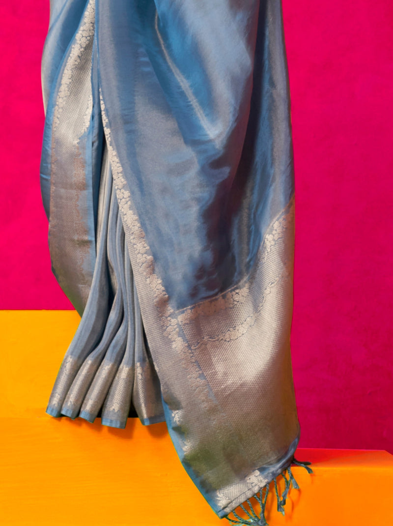 Carolina Blue Tissue Silk Party Saree