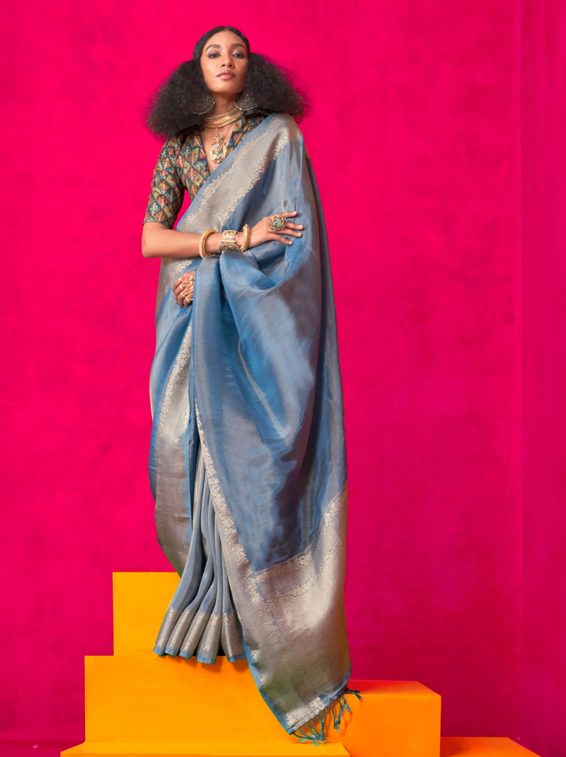 Carolina Blue Tissue Silk Party Saree