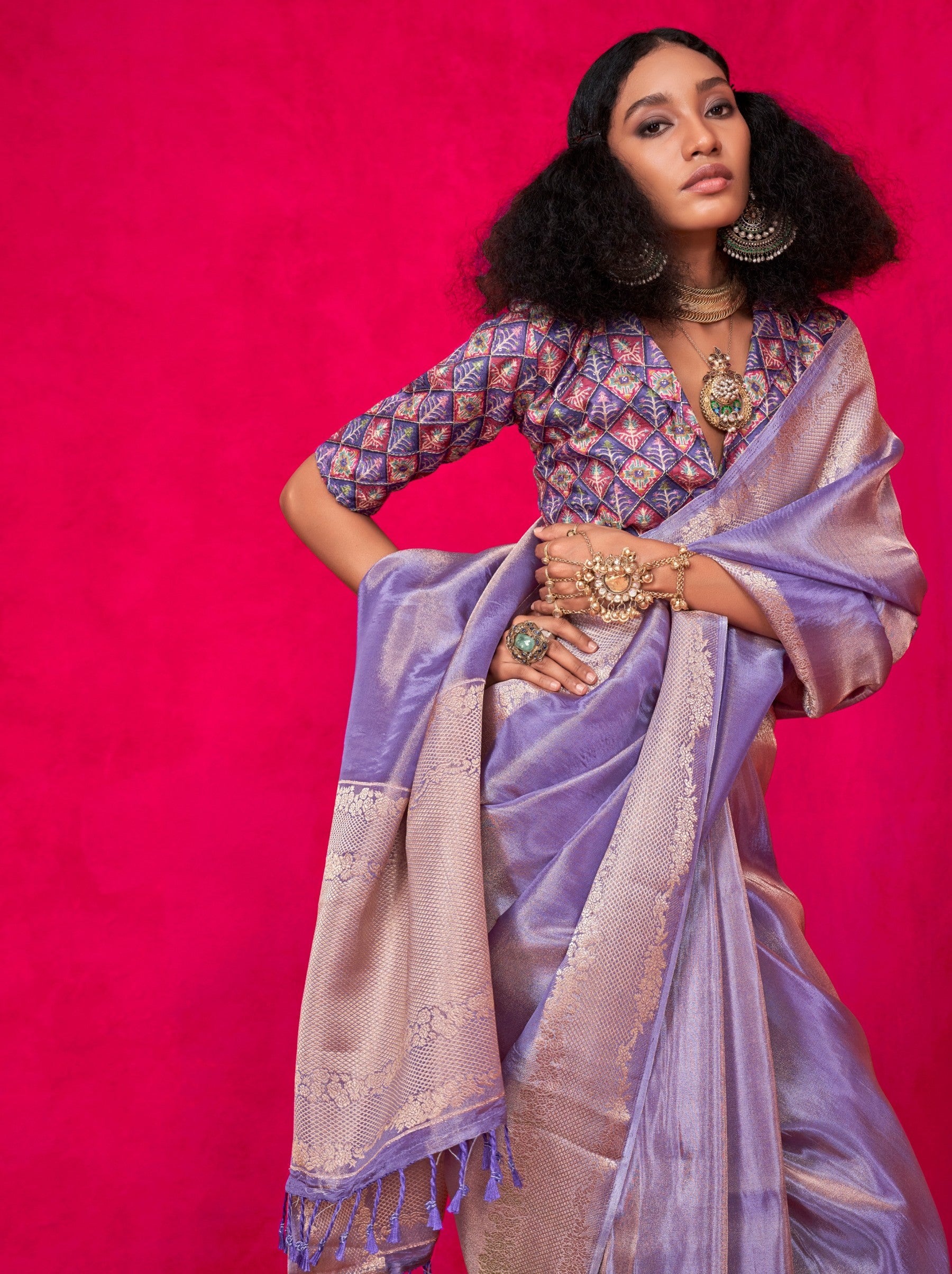 Periwinkle Blue Tissue Silk Party Saree - TrendOye