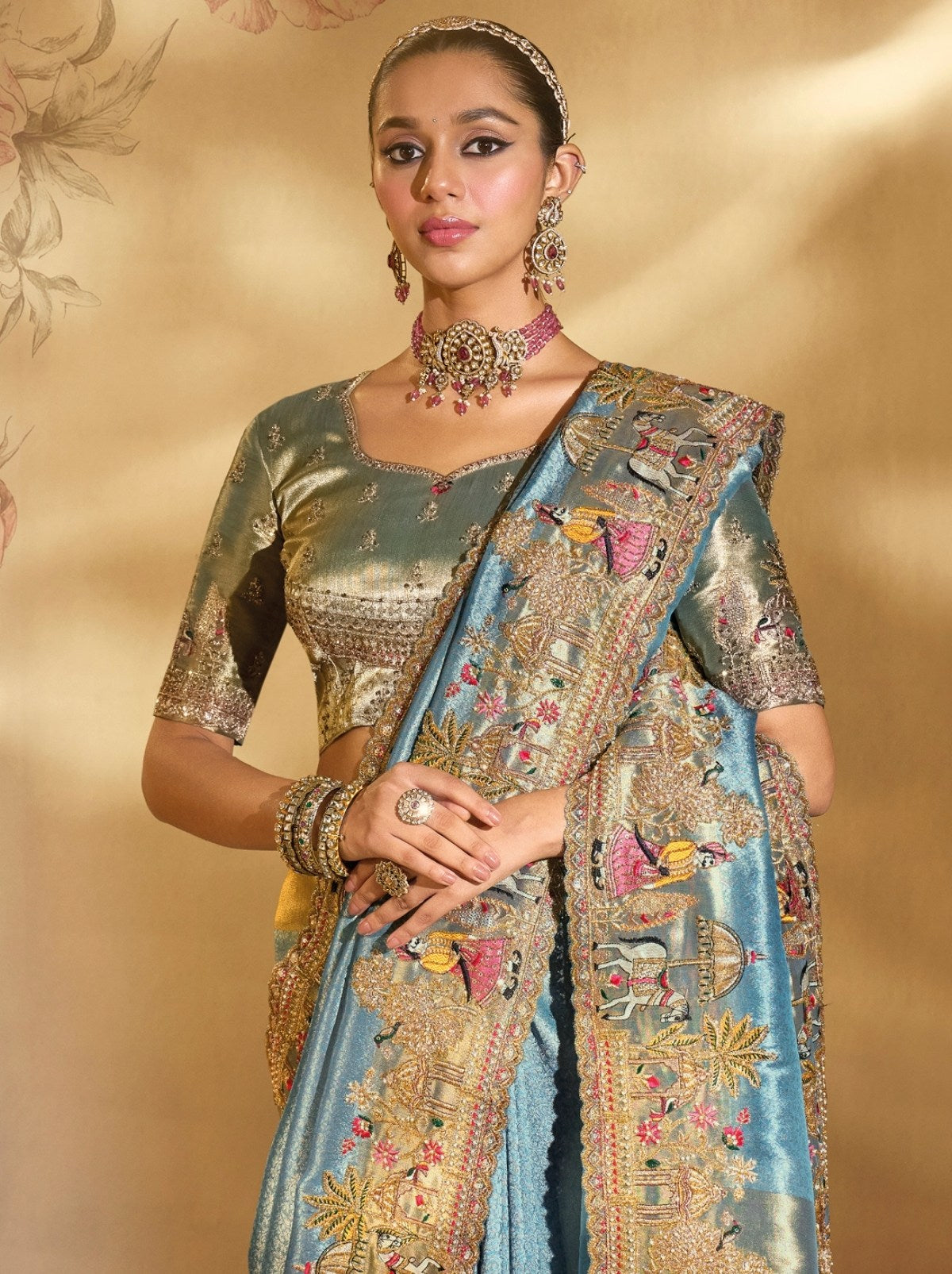 Carolina Blue Elite Soft Silk Saree With Heavy Zari Work Border