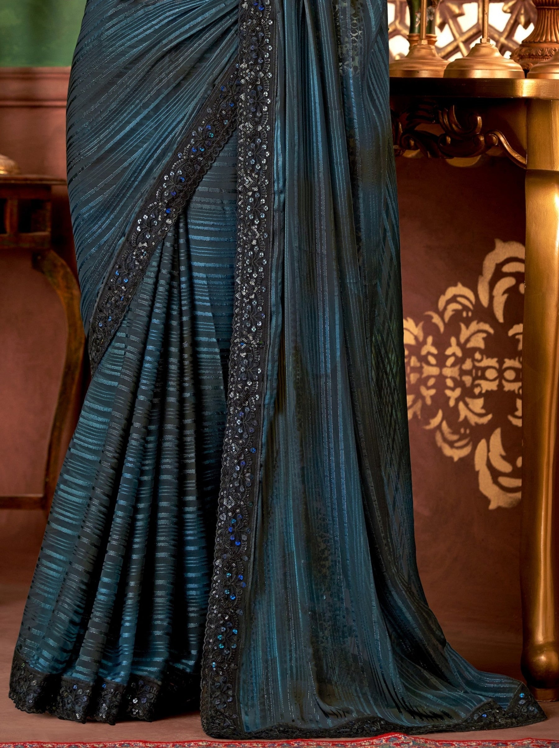 Denim Blue Party Designer Saree - TrendOye