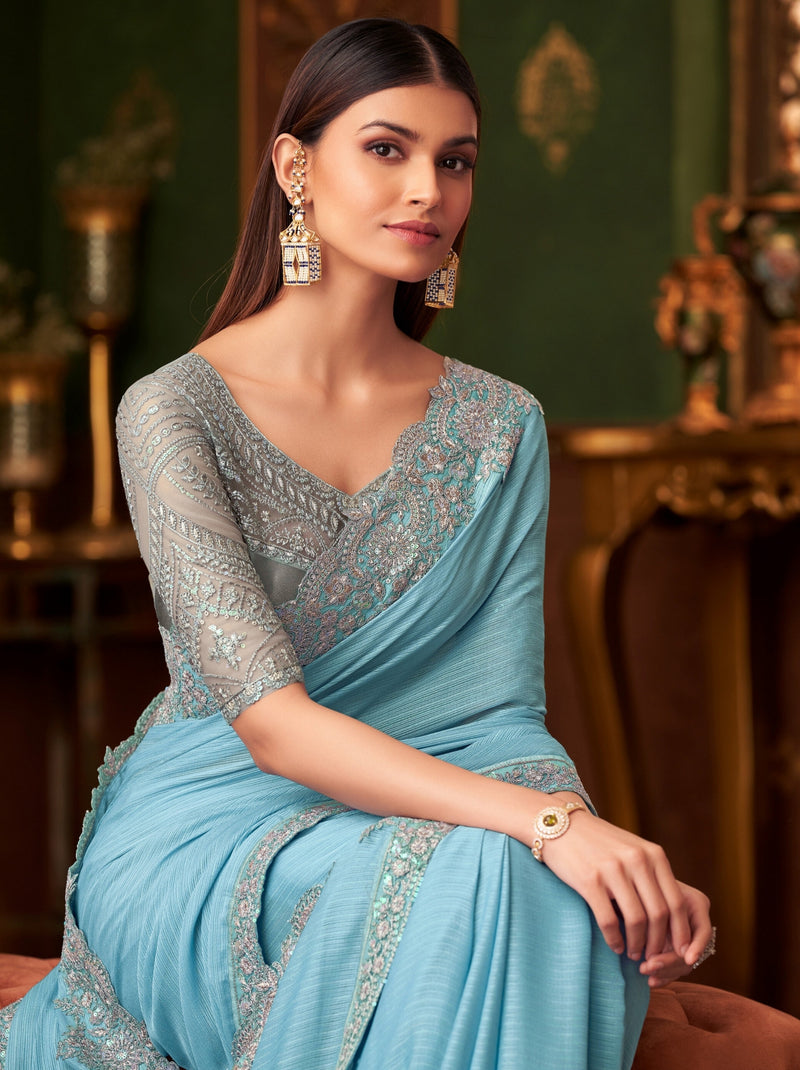 Baby Blue Party Designer Saree