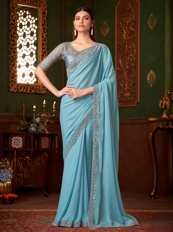 Baby Blue Party Designer Saree