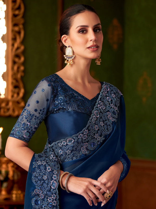 Deep Blue Party Designer Saree