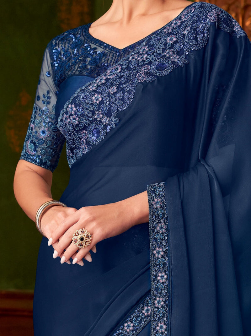 Deep Blue Party Designer Saree