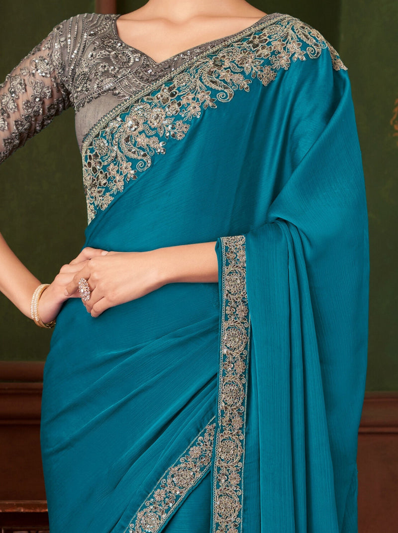 Olympic Blue Party Designer Saree