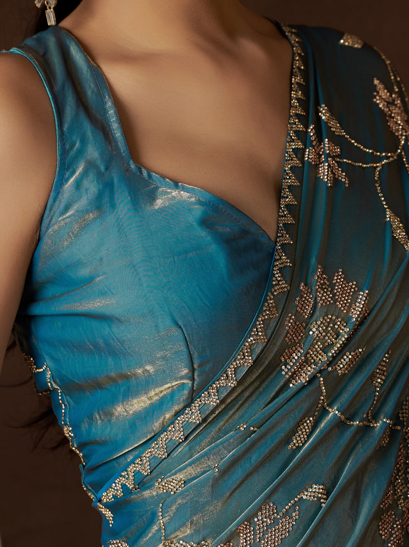 Steel Blue Fancy Premium Satin Silk Party Saree