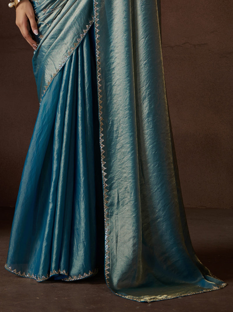 Steel Blue Fancy Premium Satin Silk Party Saree