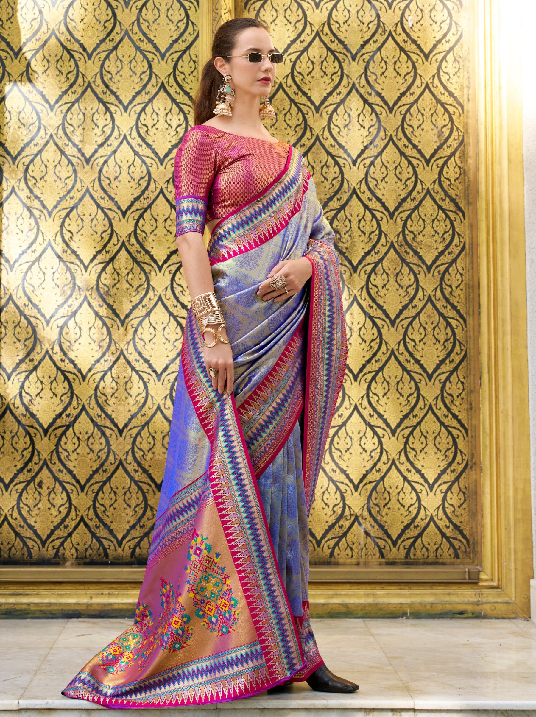 Tufts Blue Tissue Celebration Saree - TrendOye