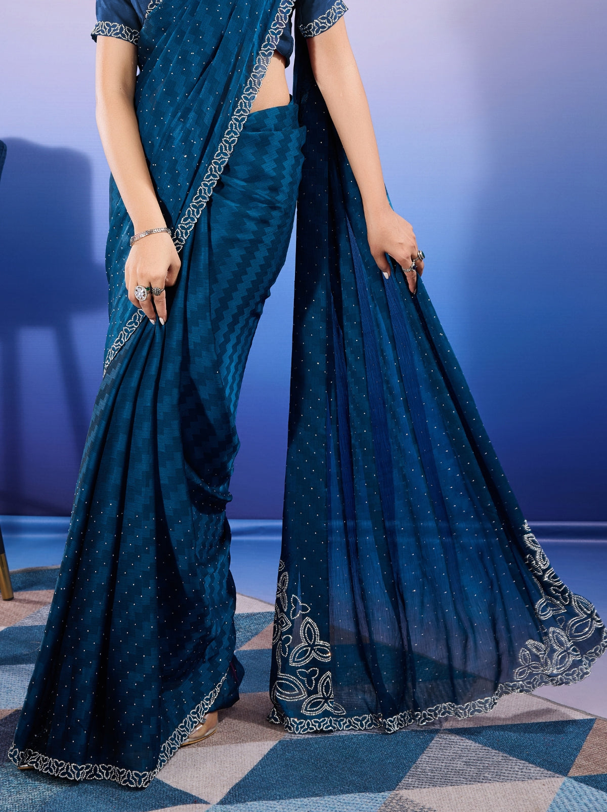 Navy Blue Fancy Premium Party Designer Saree - TrendOye