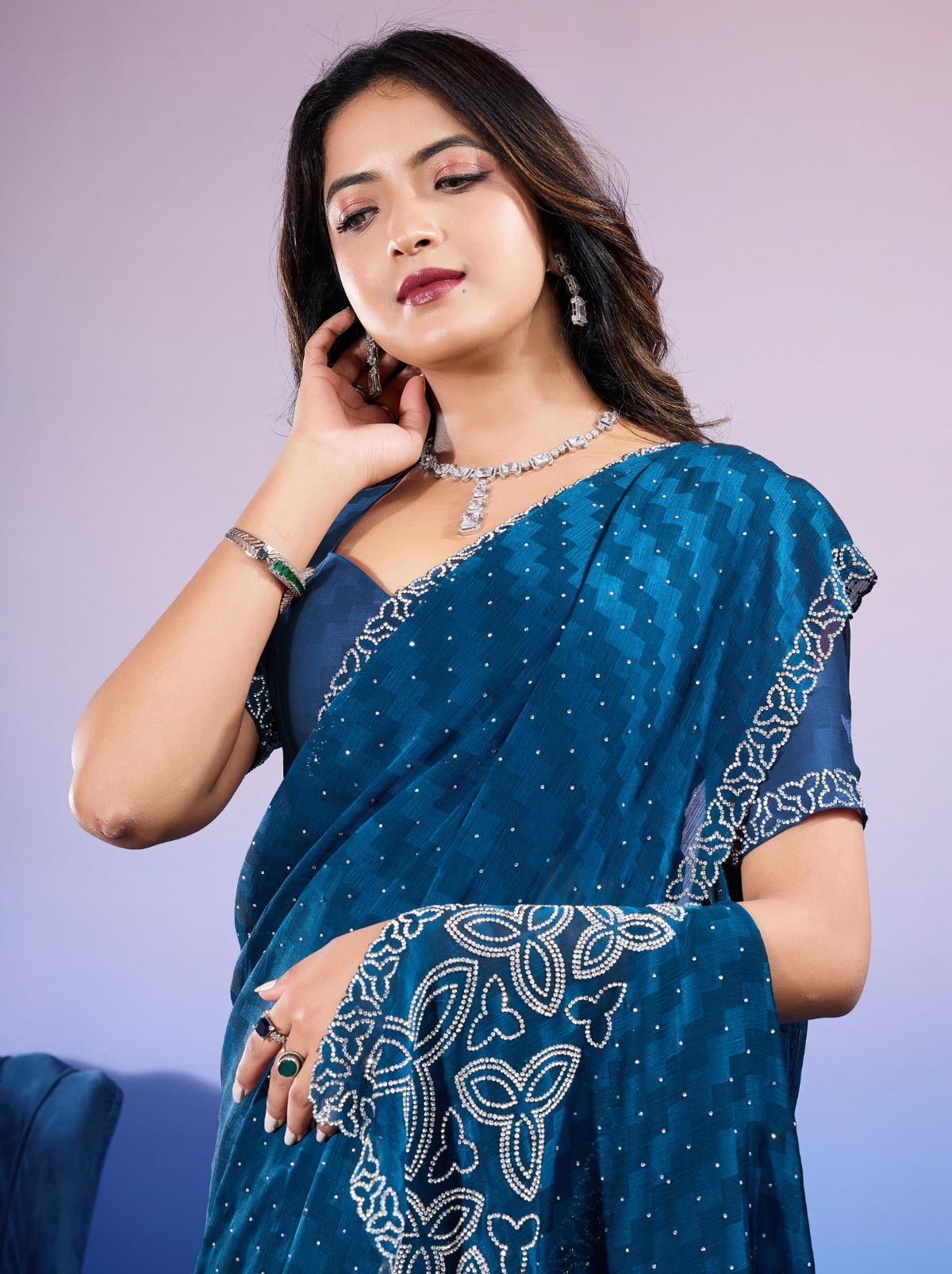Navy Blue Fancy Premium Party Designer Saree - TrendOye