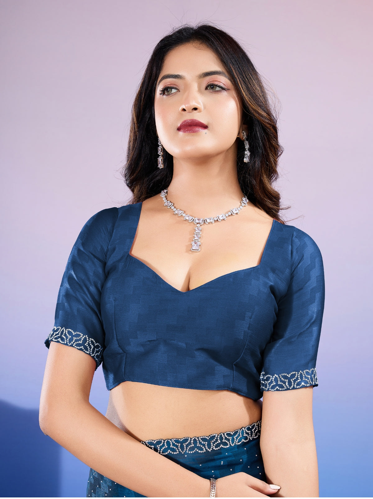 Navy Blue Fancy Premium Party Designer Saree - TrendOye