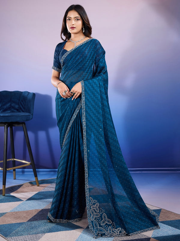 Navy Blue Fancy Premium Party Designer Saree - TrendOye