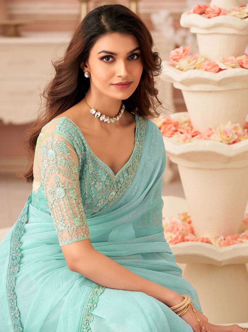 Baby Blue Premium Designer Party Saree