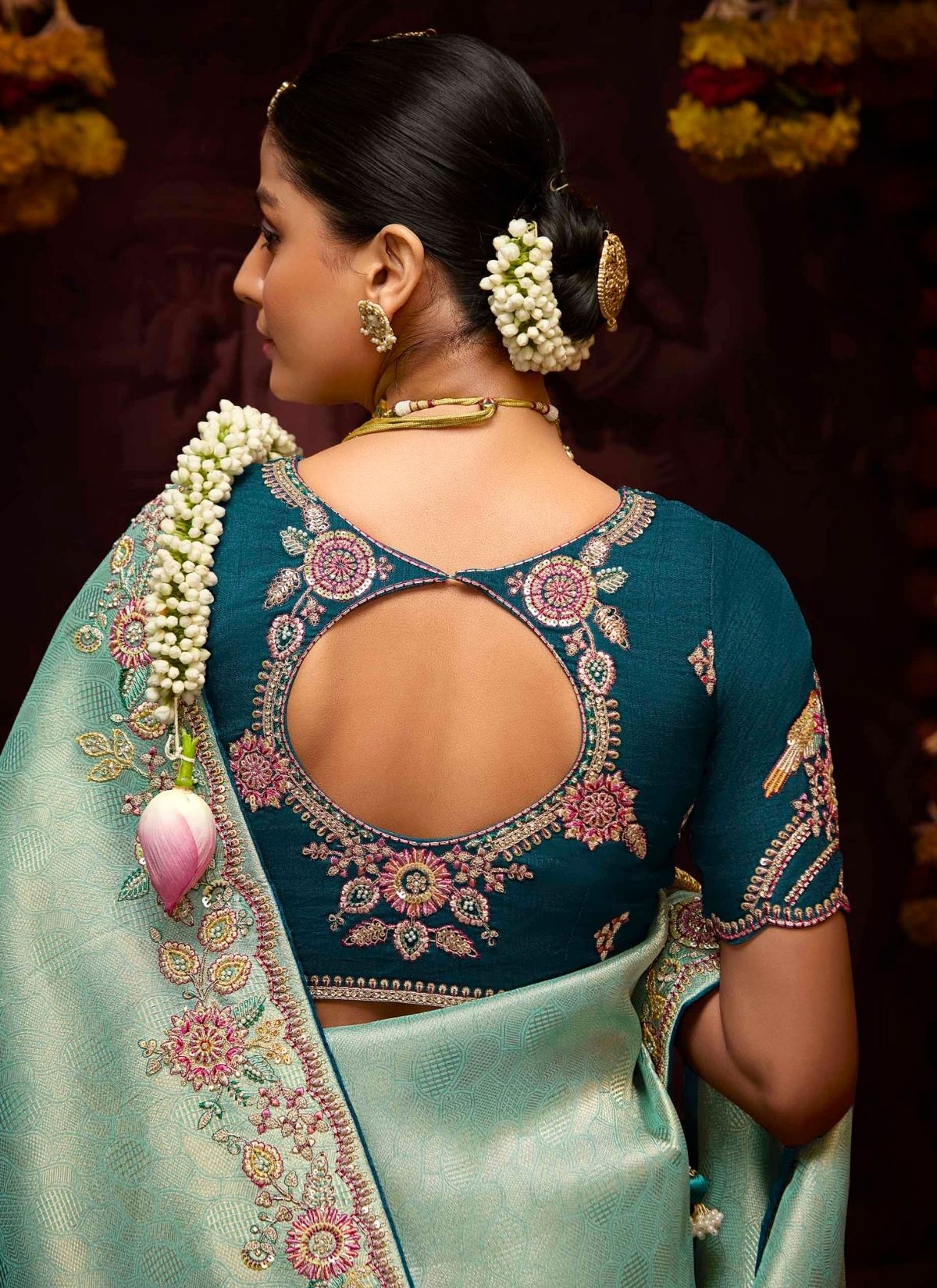 Sky Blue Luxury Banarasi Kanjivaram Saree with Embroidery - TrendOye