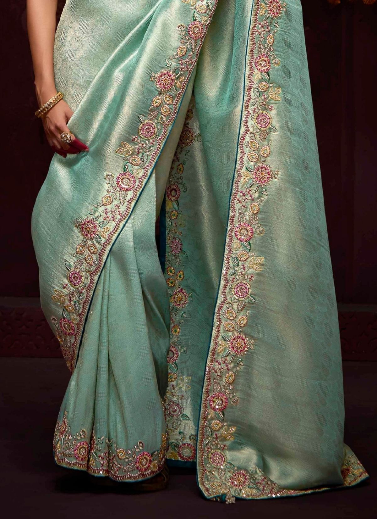 Sky Blue Luxury Banarasi Kanjivaram Saree with Embroidery - TrendOye