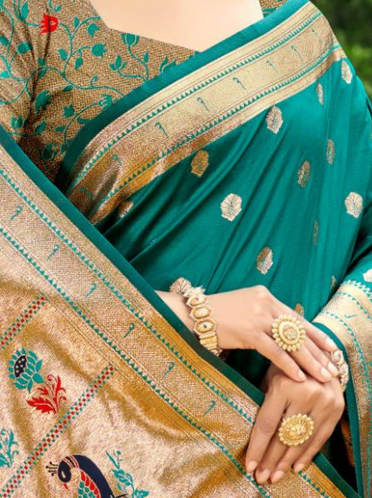 Prussian Blue Designer Paithani Silk Saree with Tassels