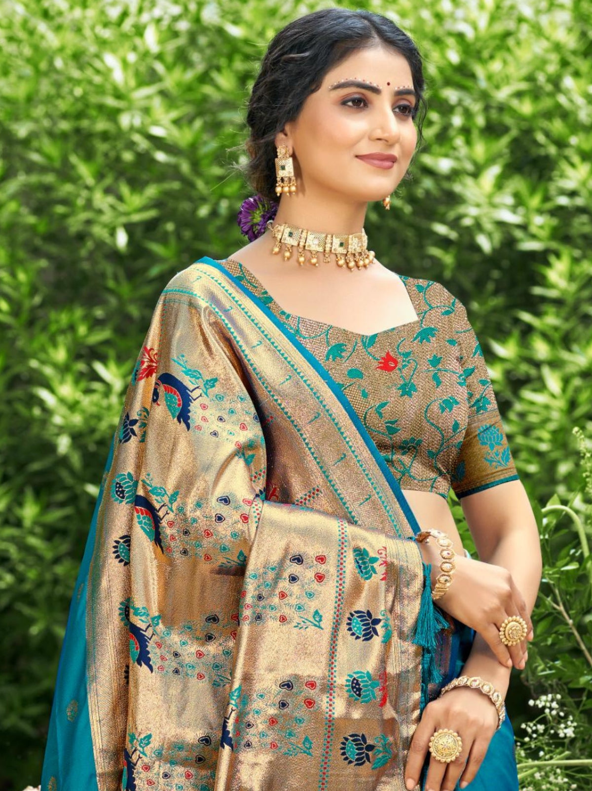 Olympic Blue Designer Paithani Silk Saree with Tassels