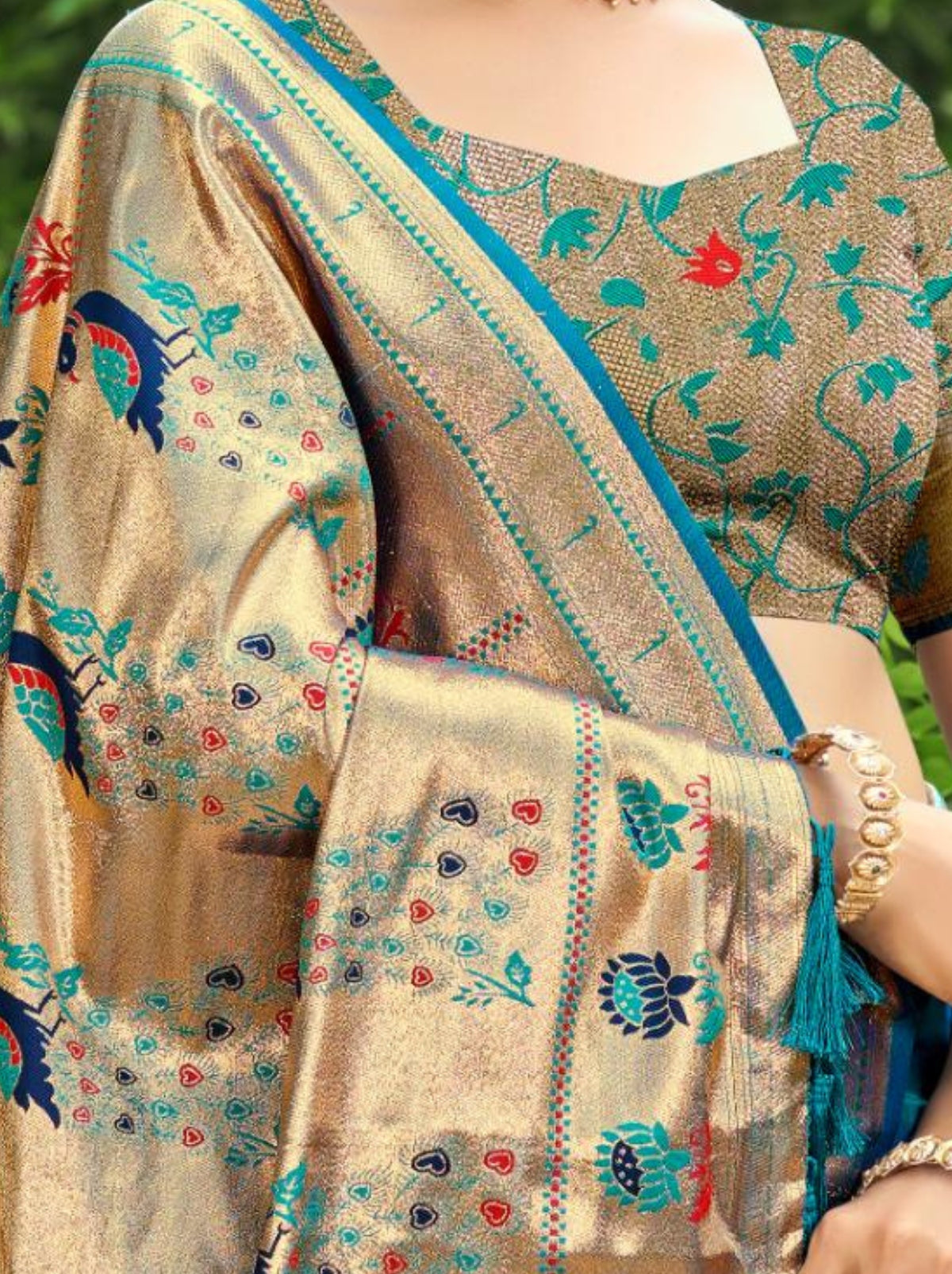 Olympic Blue Designer Paithani Silk Saree with Tassels