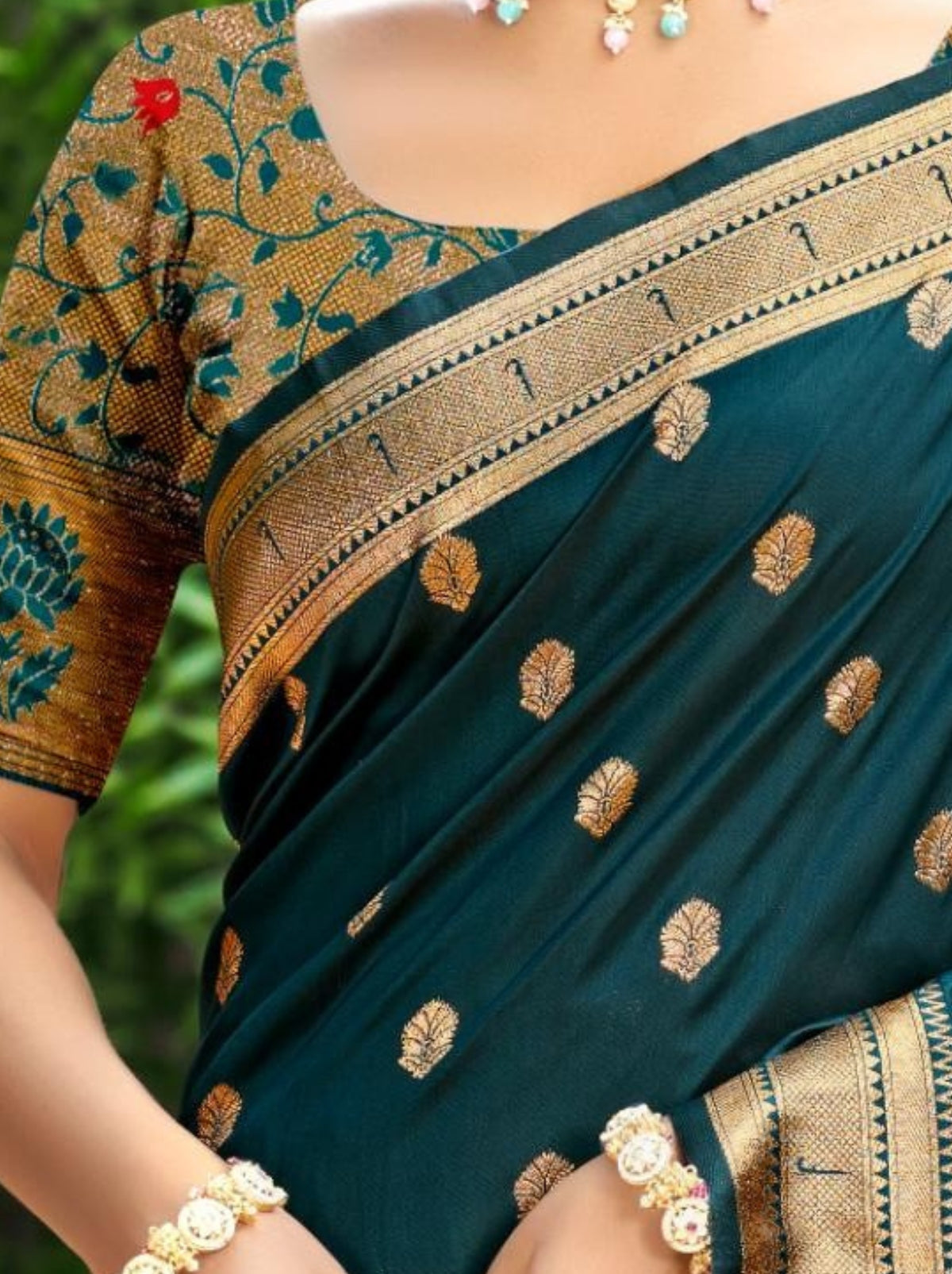 Teal Blue Designer Paithani Silk Saree with Tassels