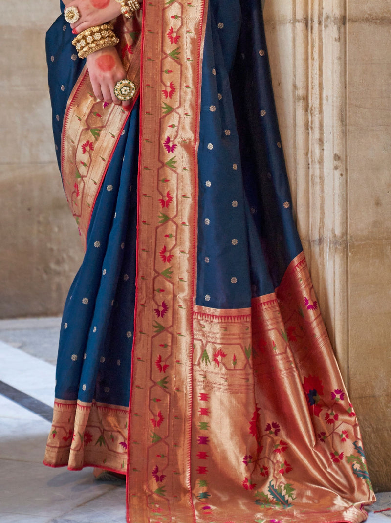 Space Blue Paithani Silk Festive & Wedding Saree - TrendOye