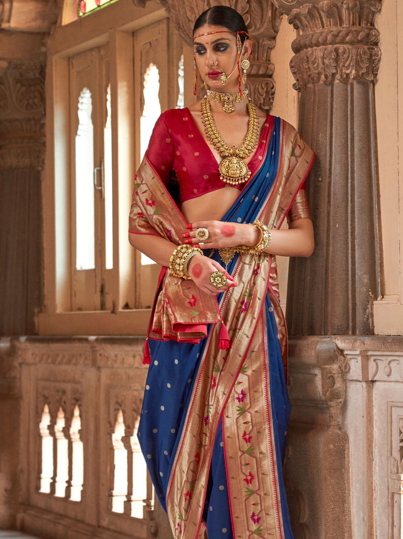 Space Blue Paithani Silk Festive & Wedding Saree - TrendOye