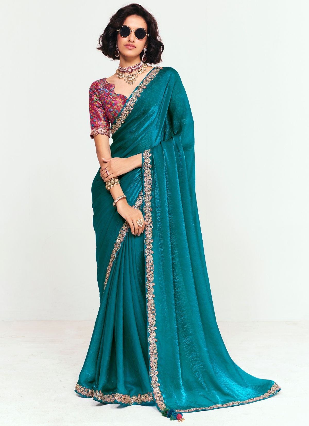Prussian Blue Party Fancy Premium Saree With Fine Blouse Piece - TrendOye