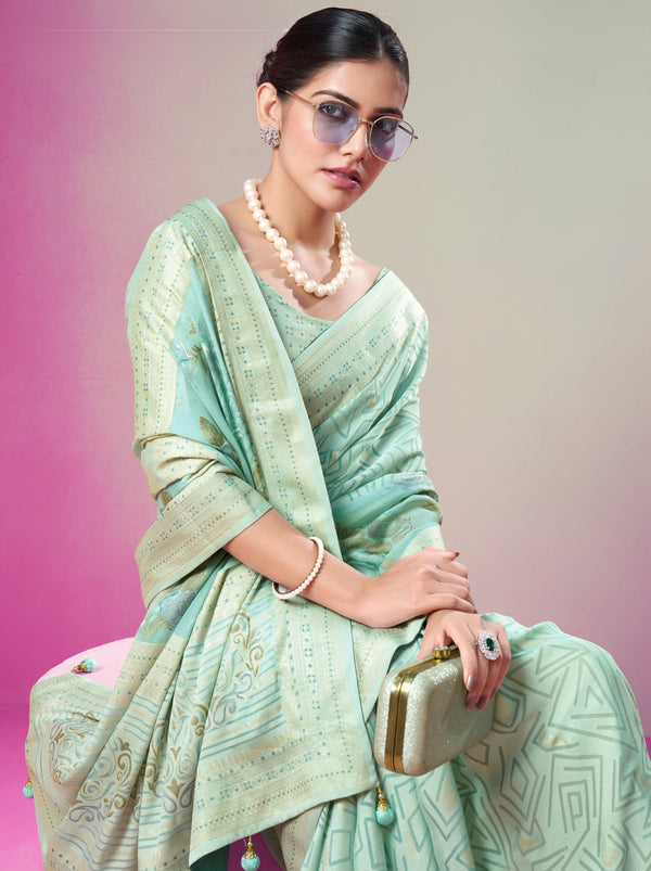 Tiffany Blue Premium Georgette Weightless Celebration Saree