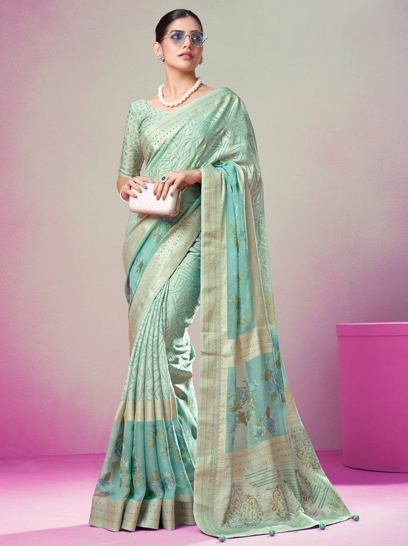 Tiffany Blue Premium Georgette Weightless Celebration Saree