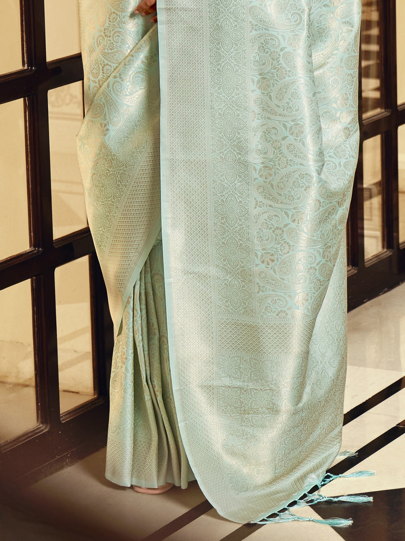 Sky Blue Kanchivaram Silk Celebration Saree