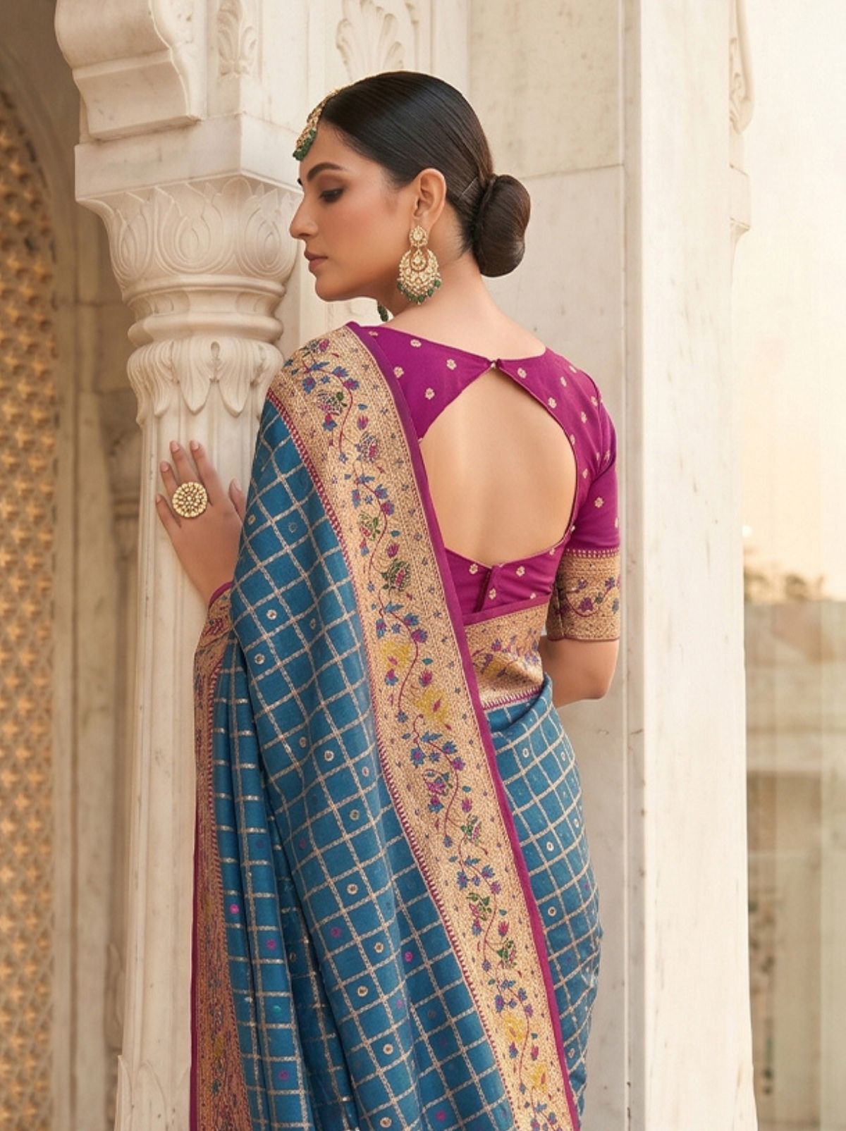 Yale Blue Premium Banarasi Silk Saree With Tassels Work