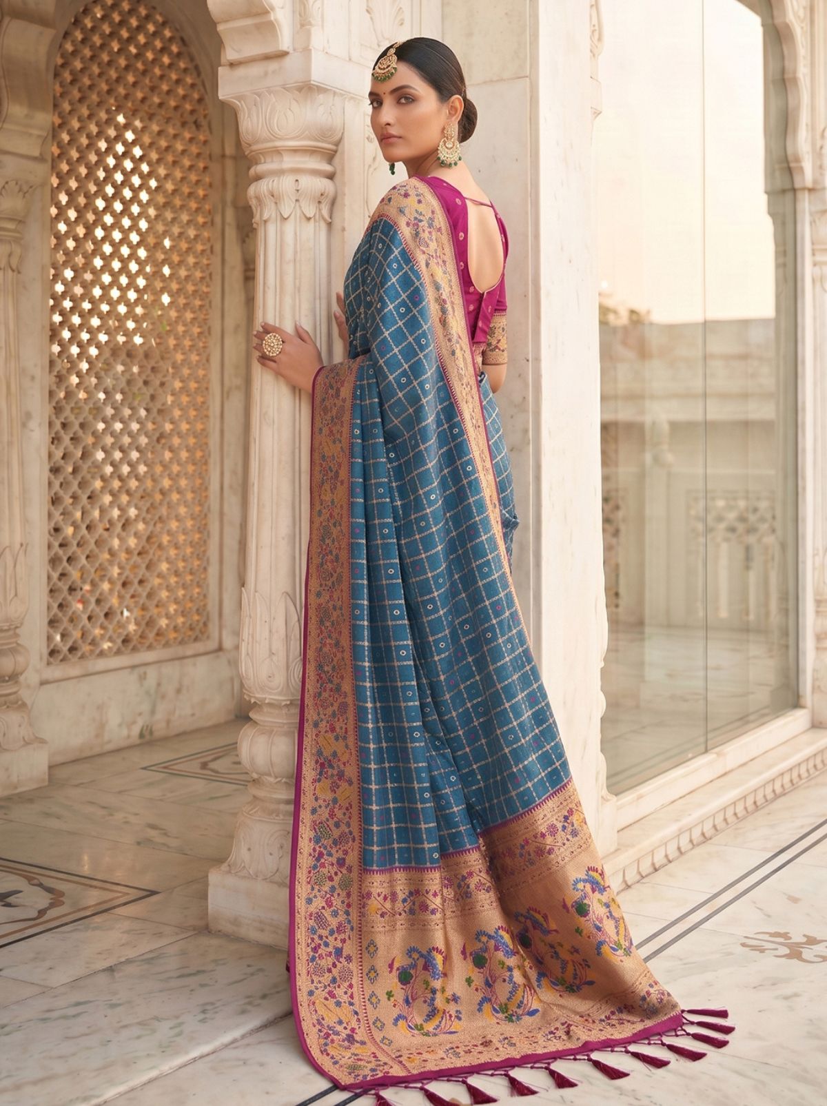 Yale Blue Premium Banarasi Silk Saree With Tassels Work