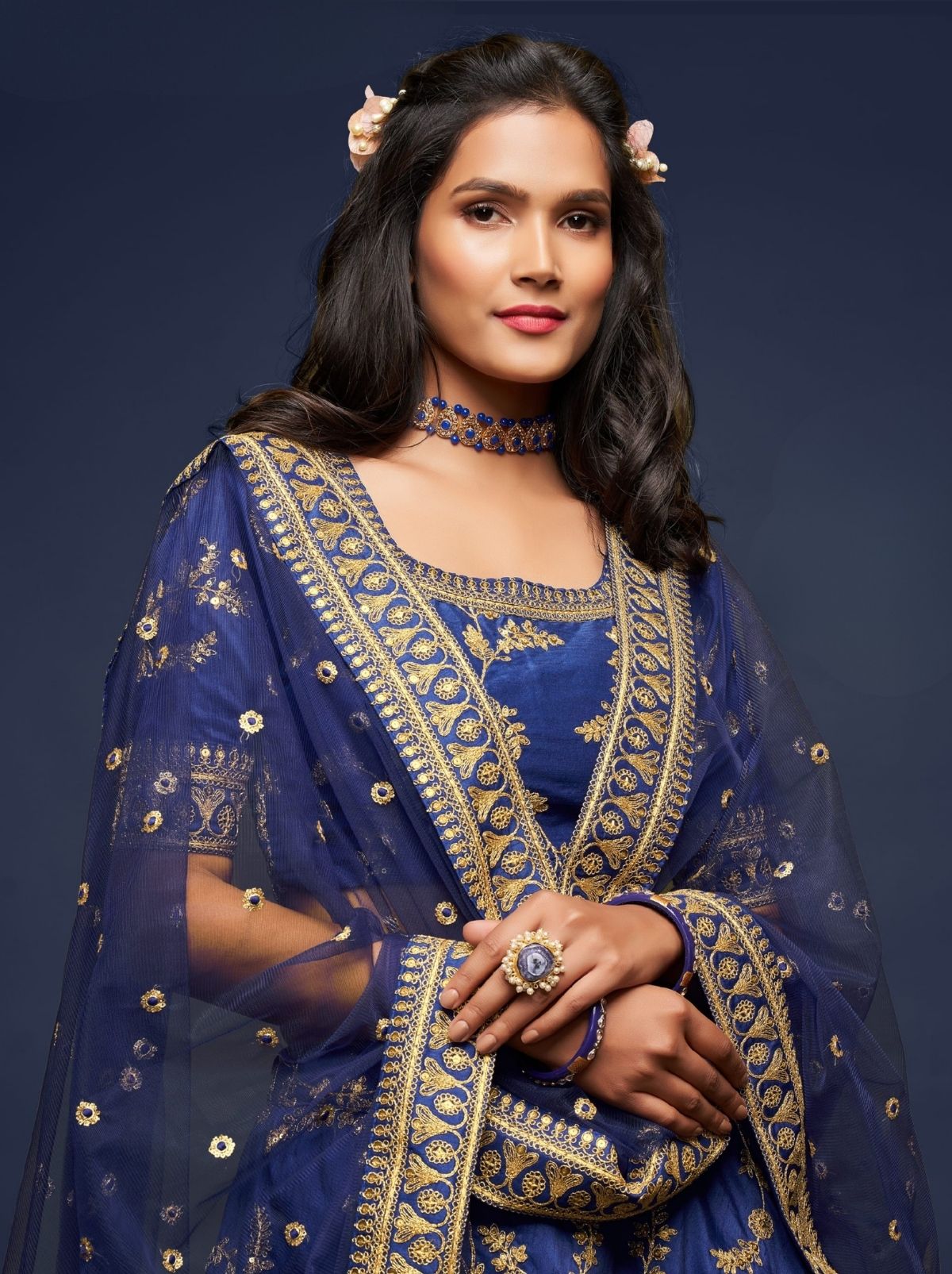 Royal Blue Premium Celebration Lehenga Set With Sequin & Zari Work
