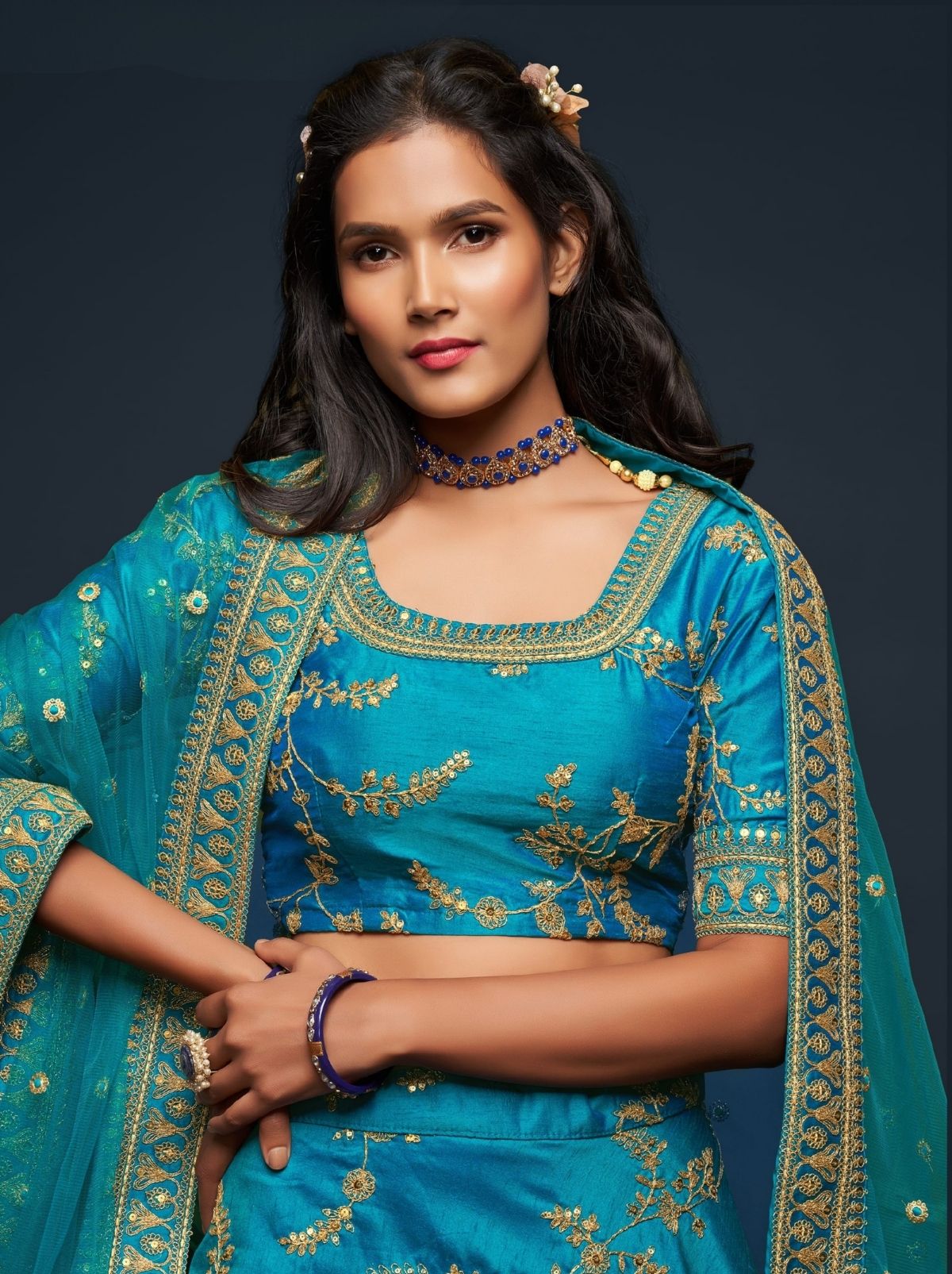 Azure Blue Premium Celebration Lehenga Set With Sequin & Zari Work